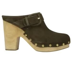 Veronica Beard Dacey Buckle Suede Clogs Military 9.5 NWOT